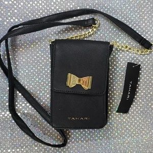Black w/ Gold Bow Clasp Tahahri Shoulder Purse NWT